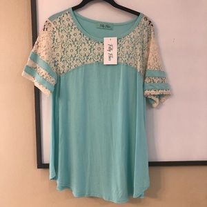 Lace Baseball Tee Mint Cream Size Medium